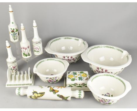 A Collection Portmeirion Botanic Garden China to Comprise Two Large Gripstand Mixing Bowls, Two Smaller Examples, Rolling Pin