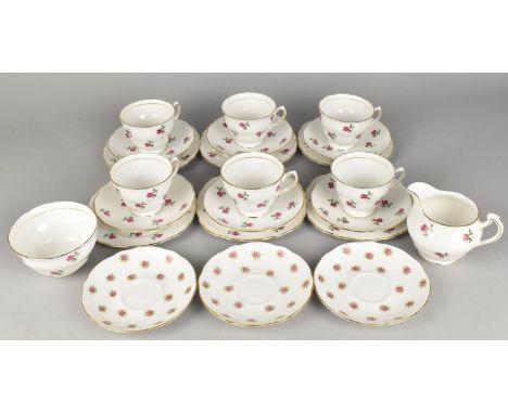 A Colclough Rose Decorated Tea Set for Six to Comprise Cups, Saucers, Side Plates, Milk Jug and Sugar Bowls together with Thr