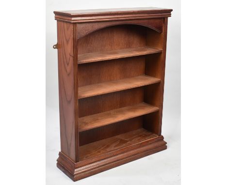 A Small Wall Mounting Stained Oak Three Shelf Display unit, 49cms Wide and 65cms High