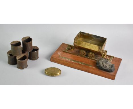 A Brass Model of a Coal Truck as Used in Llanhilleth Colliery together with a Brass Miners Snuff Box and Six Pay Cups, Variou