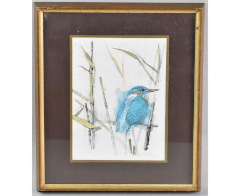 A Framed Print, Kingfisher in Reeds, 18.5x24.5cms