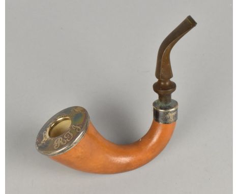 A Vintage Jambo Calabash Silver Mounted Pipe, The Bowl Monogrammed RTJ, Birmingham Hallmark