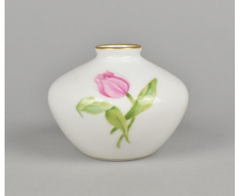 A Royal Copenhagen Vase with Pink Rose Decoration, 7cm high