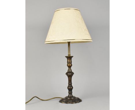 A Modern Patinated Brass Table Lamp with Shade, Overall Height 58cms