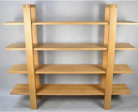 A Modern Light Oak Four Shelf Display Unit, 181cms Long