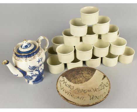 A Studio Pottery Bowl, Makers Mark to Base Together with a Royal Doulton Willow Pattern Teapot and Set of Ramekins