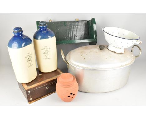A Collection of Various Vintage Items to Comprise Monarch Footwarmers, Kitchinalia, Wooden Shelf etc