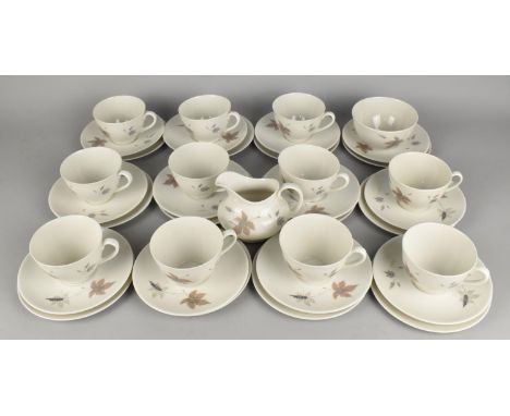 A Royal Doulton Tumbling Leaves Tea Set to Comprise Eleven Cups, Twelve Saucers, Twelve Side Plates, Cake Plate, Milk Jug and