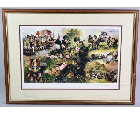 A Framed Limited Edition R. D. Beattie Military Print, Field Ambulance Royal Army Medical Corps, Subject 50x30cm