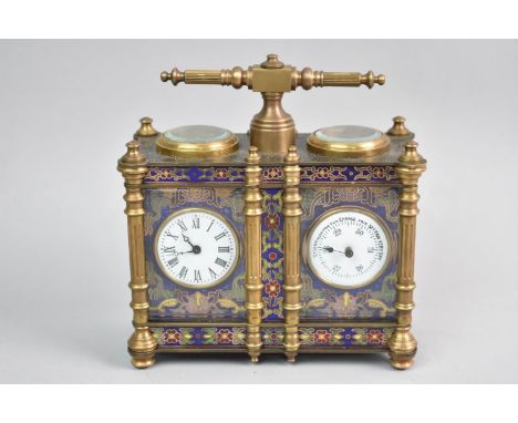 A Reproduction Bronze Cloisonne Enamel French Style Clock and Barometer, Working Order, 12.5cms