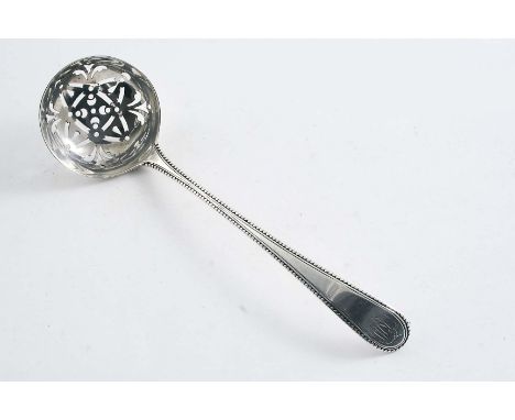 A GEORGE III OLD ENGLISH BEAD PATTERN SAUCE LADLE (now pierced for use as a sugar sifter ladle), initialled, by George Smith,