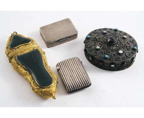 A GEORGE III GILT-METAL ETUI Set with bloodstone panels (the interior later fitted with a lighter), together with a late Vict