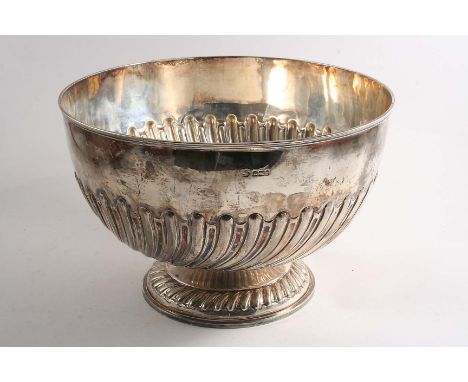 A LATE VICTORIAN PART-FLUTED CIRCULAR ROSE BOWL on a slightly domed foot, by William Hutton & Sons Ltd., Sheffield 1897;  11.