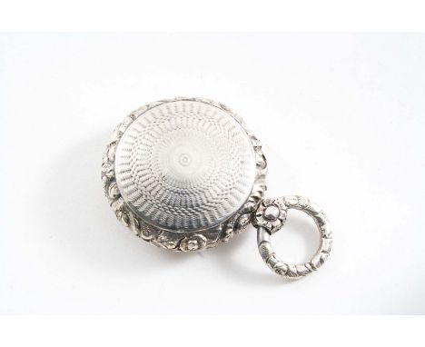 A WILLIAM IV SMALL VINAIGRETTE in the form of a pocket watch with engine-turning, chased borders &amp; a gilt interior, by Th