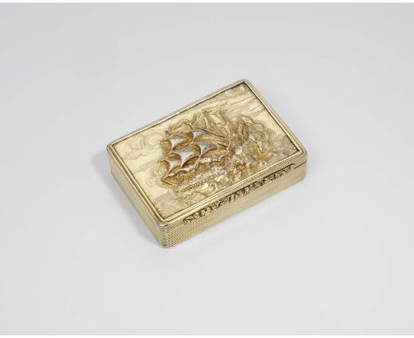 A WILLIAM IV SILVERGILT SNUFF BOX rectangular with reeded sides, an engine-turned base and a chased floral thumbpiece, the co