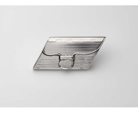 A GEORGE III SILVER SNUFF BOX resembling a purse, shaped like a parallelogram, with engine-turned decoration, a concealed hin