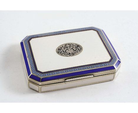 AN EARLY 20TH CENTURY AUSTRO-HUNGARIAN ENAMELLED BOX of canted rectangular form with a fret-pierced panel in the centre of th