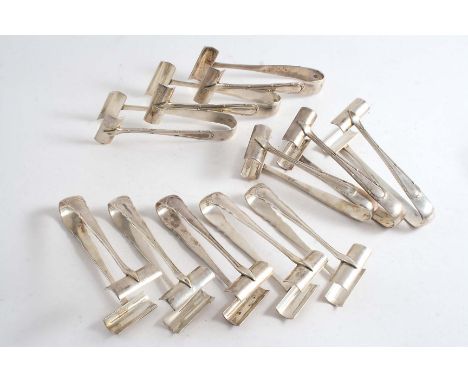 A SET OF SIX PAIRS OF ASPARAGUS TONGS & another set of five asparagus tongs (in a different pattern), all by William Hutton &