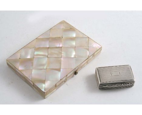 A WILLIAM IV SMALL RECTANGULAR SNUFF BOX with reeded sides and an engine-turned base & cover with a vacant cartouche, gilt in