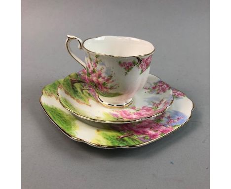 ROYAL ALBERT 'BLOSSOM TIME' TEA SERVICE, comprising six trios (one cup handle missing), cream sugar, side plate and sandwich 