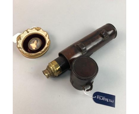 REPRODUCTION PORTRAIT OF A VICTORIAN LADY, along with a vintage telescope (2)