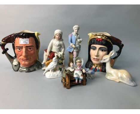 TWO ROYAL DOULTON CHARACTER JUGS, of Antony and Cleopatra, along with other ceramic figures