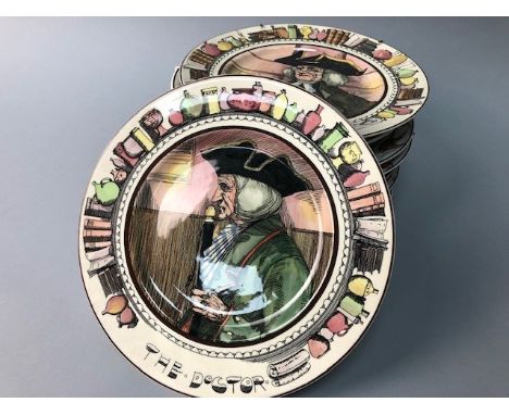 SET OF FIVE ART DECO STYLE WALL PLATES, along with two Carlton Ware comports, two others and a collection of Royal Doulton wa