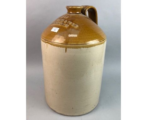 LARGE STONEWARE WHISKY FLASK, the top incised John Haig