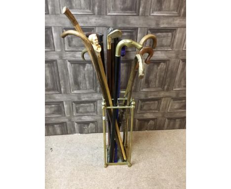 BRASS STICK STAND, with various sticks