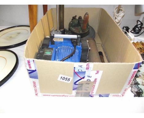 A bench hand operated grinder, pair of hydrometers, 2 engineering stands and a vacuum pump COLLECT ONLY