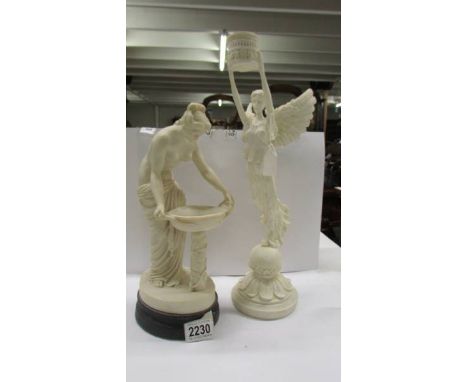 A Danish Angel candlestick and a Grecian style figure.Made of resin.winged figure has 'Villa collection Denmark' label on bot