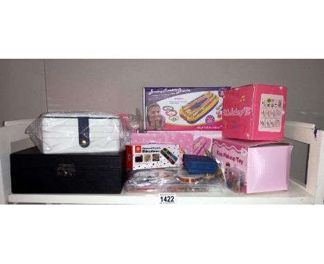 A quantity of 'new' items, jewellery cases, boxed bangle etc