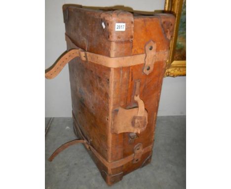 A very large 19/20 century leather steamer trunk with inner tray, 94 x 34 x 58 cm, COLLECT ONLY.