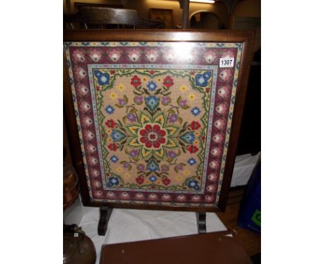 A wool work tapestry mahogany framed fire screen 55cm x 71cm COLLECT ONLY