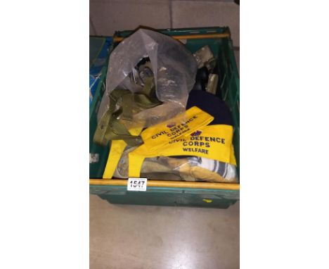 A quantity of militaria including Civil Defence, Corps items, belt, pouches &amp; sash etc.
