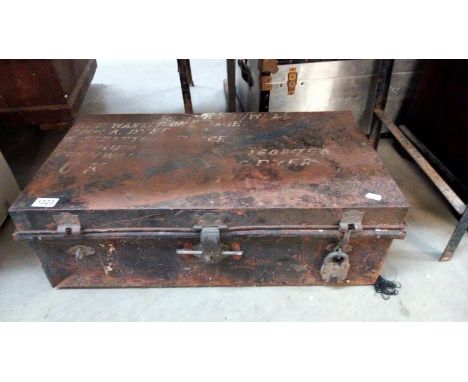 A vintage tin steamer trunk with RAF connection, 38cm x 70cm x 24cm high, COLLECT ONLY