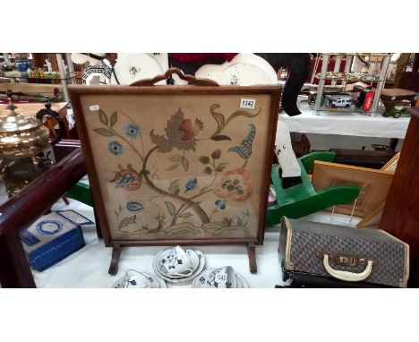 A vintage glazed oak framed tapestry fire screen, COLLECT ONLY