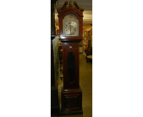 A mahogany inlaid spring wind long case clock, COLLECT ONLY.