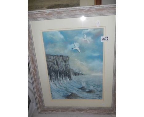 A framed and glazed unsigned watercolour seascape, COLLECT ONLY.