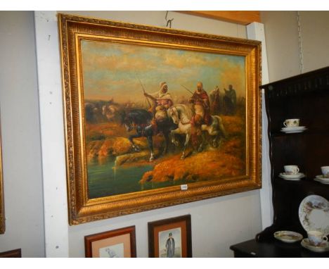 A large 20th century oil on canvas signed R Wilson, 95 x 120cm. COLLECT ONLY.