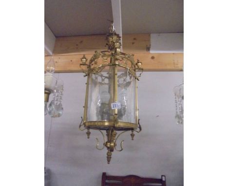 A heavy brass hall lantern, COLLECT ONLY.