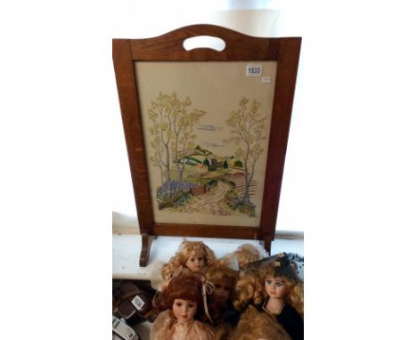 1930's oak framed tapestry fire screen 47x72cm, COLLECT ONLY
