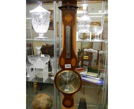 A mid 20th century mahogany inlaid barometer, COLLECT ONLY.