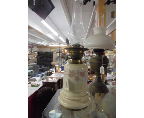 A ceramic oil lamp with chimney, COLLECT ONLY.