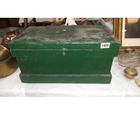 A vintage painted pine tool box with inner tray 52cm x 28cm x height 26cm COLLECT ONLY