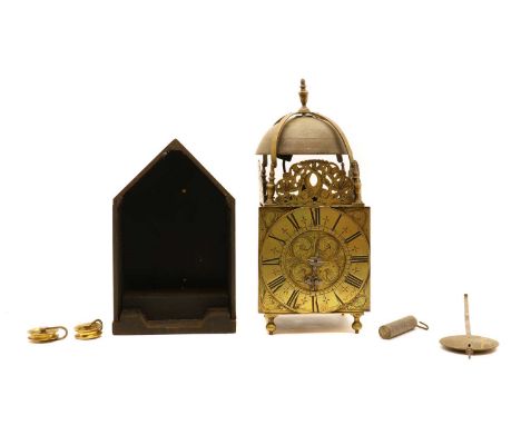 John Fordham, Dunmow,a brass lantern clock, basically 17th century, the dial signed and numbered 'No. 236',39cm highdial 16cm