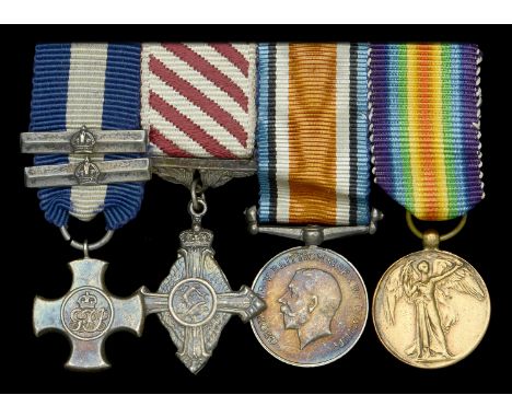 The D.S.C. and 2 Bars, A.F.C. mounted group of four miniature dress medals attributed to Flight Commander Joseph Fall, Royal 