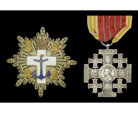 Spain, Franco Period, Order of Naval Merit, Star, 63mm, silvered, gilt, and enamel, white cross with surmounted anchor to cen