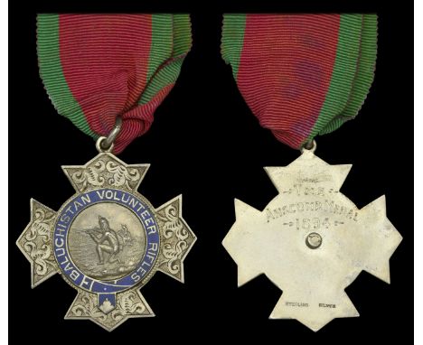 Silver and Enamel Cross, with small ring suspension, 43mm, the obverse featuring two kneeling Riflemen in the firing position