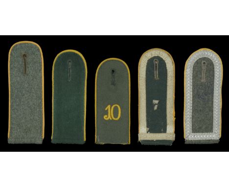 German Second World War Cavalry Shoulder Boards. 5 shoulder boards. M36 dark green centred slip-on with broken metallic numbe